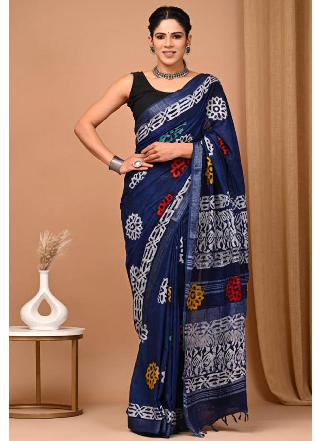 Cotton  Blue Daily Wear Printed Saree